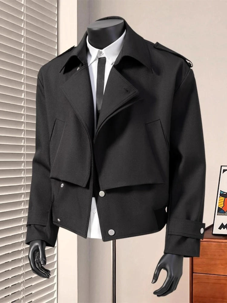 British Dandy Blazer Collar Jacket Men's Spring Autumn Oversized Asymmetric Metal Button Coat Versatile Business Casual Jacket