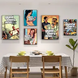 Game GTA 5 Grand Theft Auto Vintage Posters Sticky Waterproof Paper Sticker Coffee House Bar Stickers Wall Painting