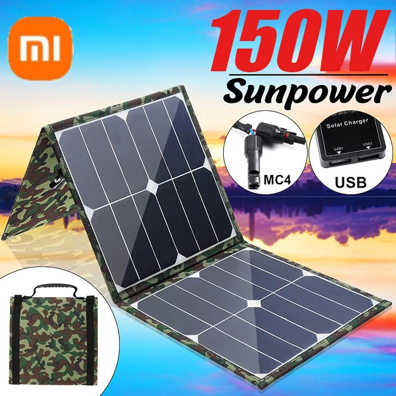 

Xiaomi 150W Foldable Solar Panel Bag Mobile Power Bank Notebook Photovoltaic Panel Outdoor Waterproof Dual USB for Phone PC Car