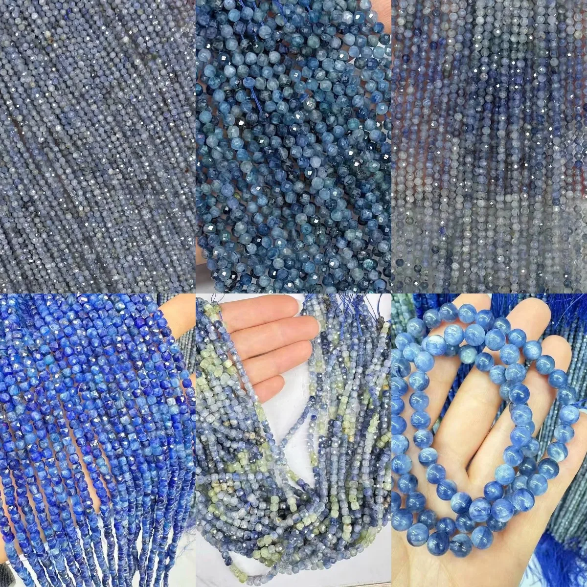 Natural Kyanite Cube Round Beads Faceted Gradient Loose Gemstone Spacer Beads for Jewelry Making DIY Bracelet Necklace Wholesale