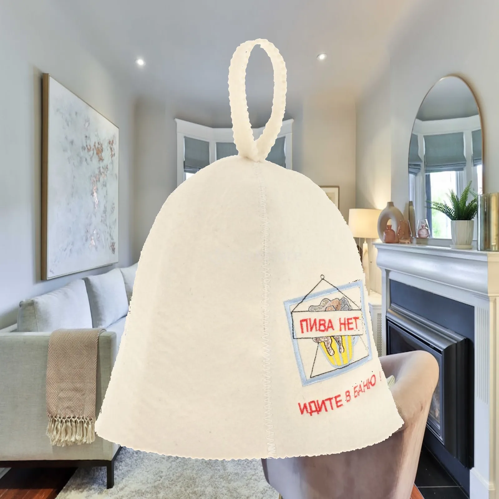 Wool Felt Sauna Cap Embroidered Design Heat Shield Breathable Moisture Wicking for Spa and Russian Banya