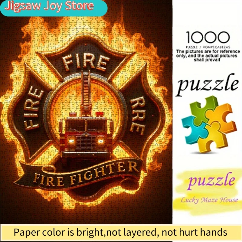 

Набор для творчества: бумажный пазл с изображением пожарной машины и пламени, высококачественный белый картон, подходит для совместного творчества родителей и детей.