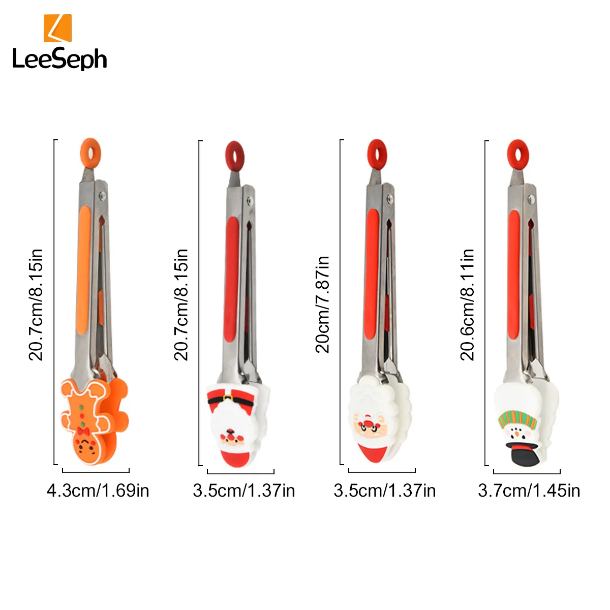 Leeseph Christmas Silicone Tongs, Portable Stainless Steel Little Clip Kitchen Cooking Tong, for Food Grill, Salad, BBQ, Frying