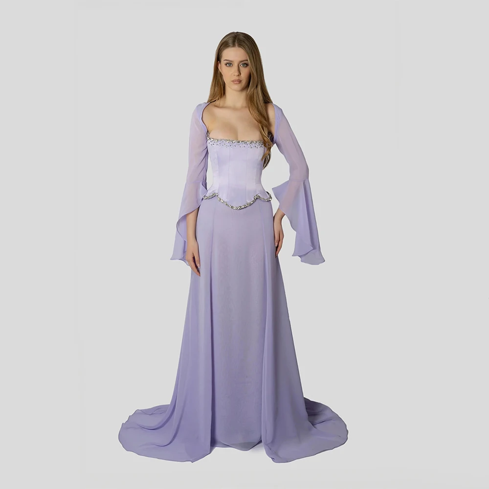 

Customized Exquisite Chiffon Ruffle Pleat Criss-Cross Rhinestone A-line Off-the-shoulder Long Dresses Bespoke Occasion Dresses