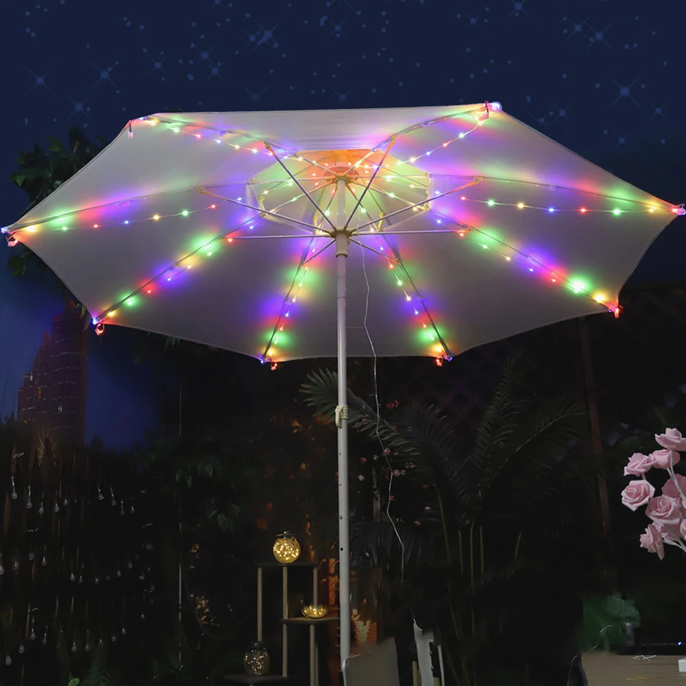 Pátio Umbrella String Light com controle remoto, Iluminação sem fio, AA alimentado por pilhas, impermeável, 104 LEDs, 3,9 pés