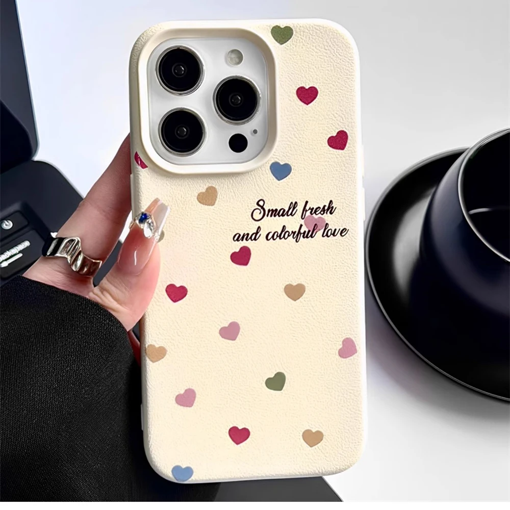 Cute Love Heart Lychee Pattern Silicone Case For iPhone 16 Pro Max Cases Funda iPhone 13 14 15 12 11 16 Pro 14 Plus Case Covers