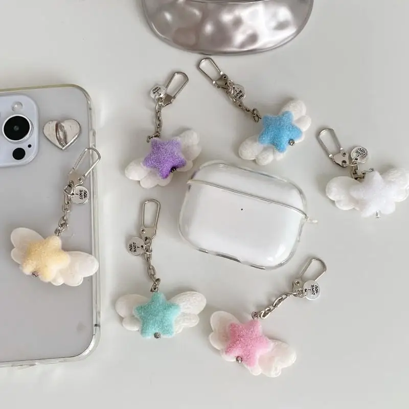 Elegant Flocking Angel Wing & Star Keychain, Lightweight Bag Charm Key Ring, Decoration Accessories for Women