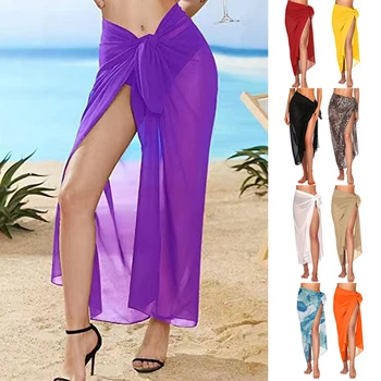Gonne da spiaggia sexy estive Abbigliamento da spiaggia da donna Gonna avvolgente da spiaggia in chiffon Asciugamano lungo Sarong Cover Up Sciarpa bikini sexy