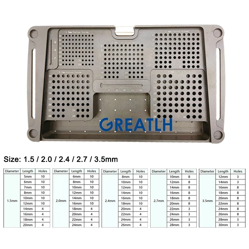 GREATLH 1.5/2.0/2.4/2.7/3.5mm Cortex Screw Container Sterilizer Box Cortical Screw Container Orthopedics Instruments Pet