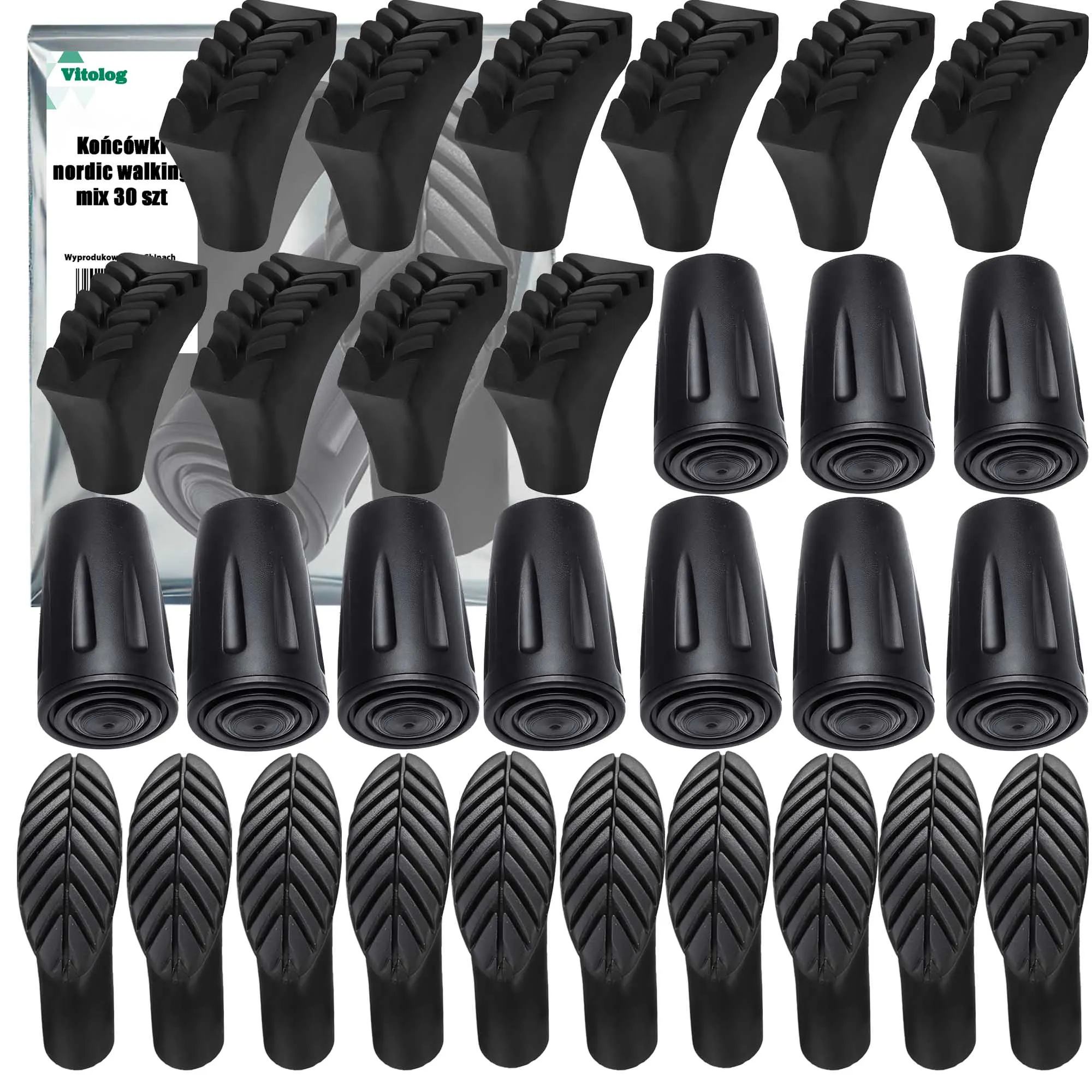 30x Nordic Walking Trekking Clubs rubberen stokken voor stokken Professionele accessoires Rubberen pads voor stokken Mix