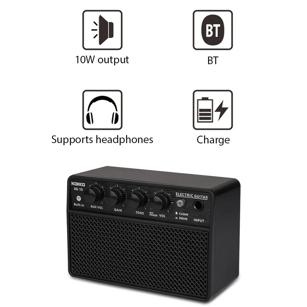 KOKKO 10W Small Electric Guitar Amp Mini Portable Guitar Practice Speaker for Daily Practice Street Performances Rechargeable