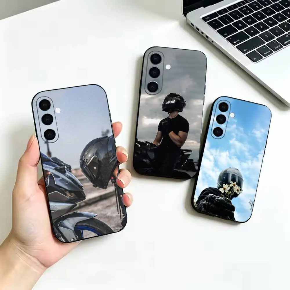 Motorcyclist Helmet Shockproof Black Case, Compatible with Samsung Galaxy A02S,A12-A52,A21S,A31,A41,A51,A71-A73,A30S