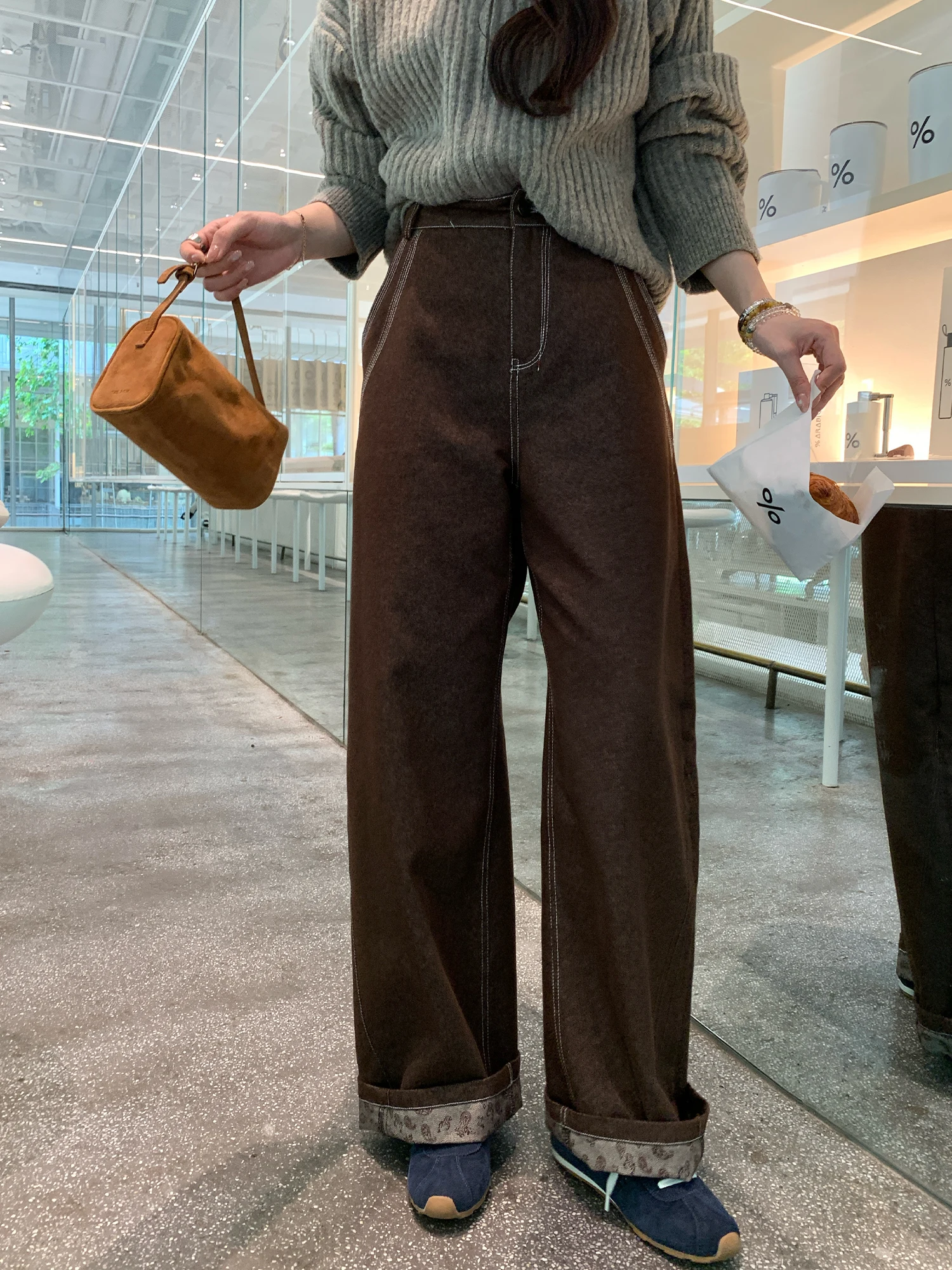 

NAZ большие осенне-зимние американские джинсовые брюки с талией в стиле ретро, цветные блузки, прямые джинсы с высокой талией, широкие брюки, свободный крой