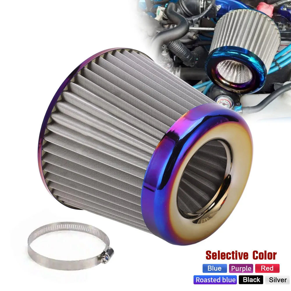 

76MM 3 Inch Car Cold Air Filters Vent Filter High Flow Intake Kit Mesh Cone Stainless Steel Universal Car Air Intake Filters