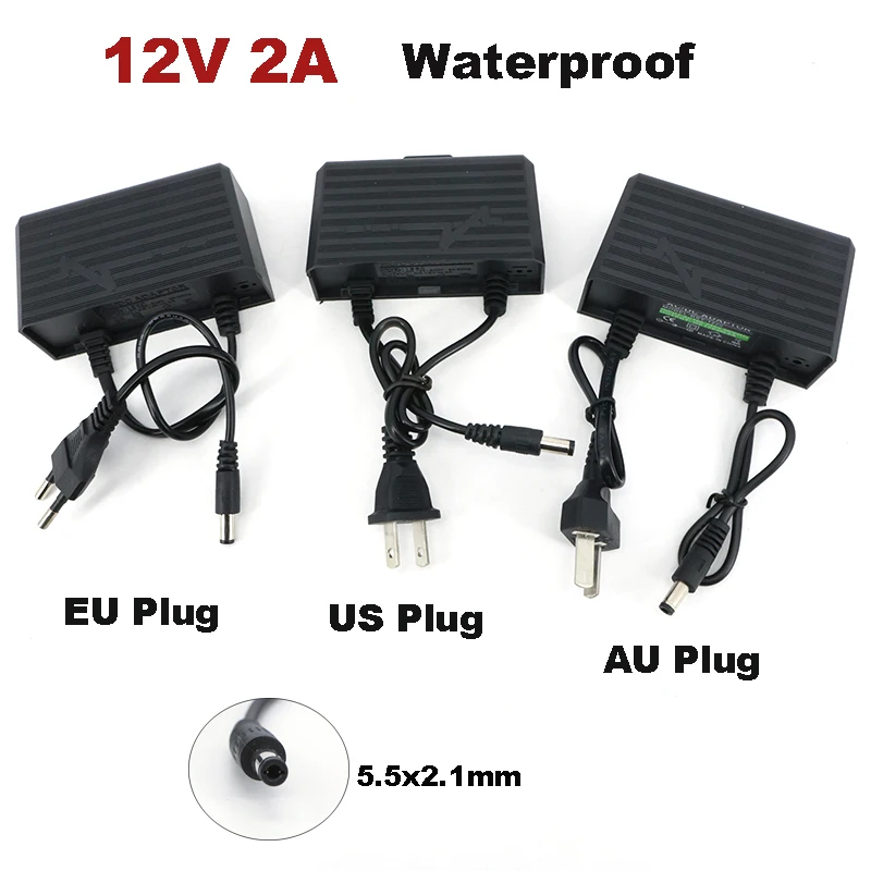 

AC 100V 240V to DC 12V 2A 2000ma Waterproof AU US EU wall Power Adapter outdoor For CCTV Security AHD Camera NVR 5.5mm*2.1mm