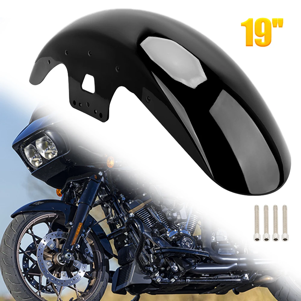 

Motorcycle 19" Front Fender Mudguard Cover Steel Protector Gloss Black For Harley Touring Road King Electra Street Glide 2014-up