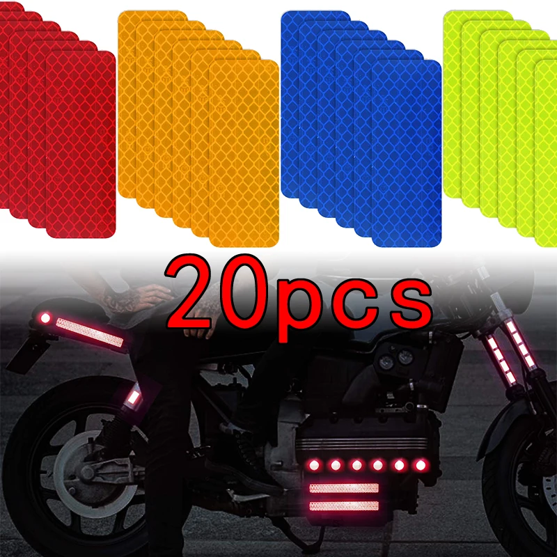 20pcs Motorcycle Reflective Stickers Reflective Warning Strip Tape Secure Reflector Stickers Decals Car Bike Decor Accessories