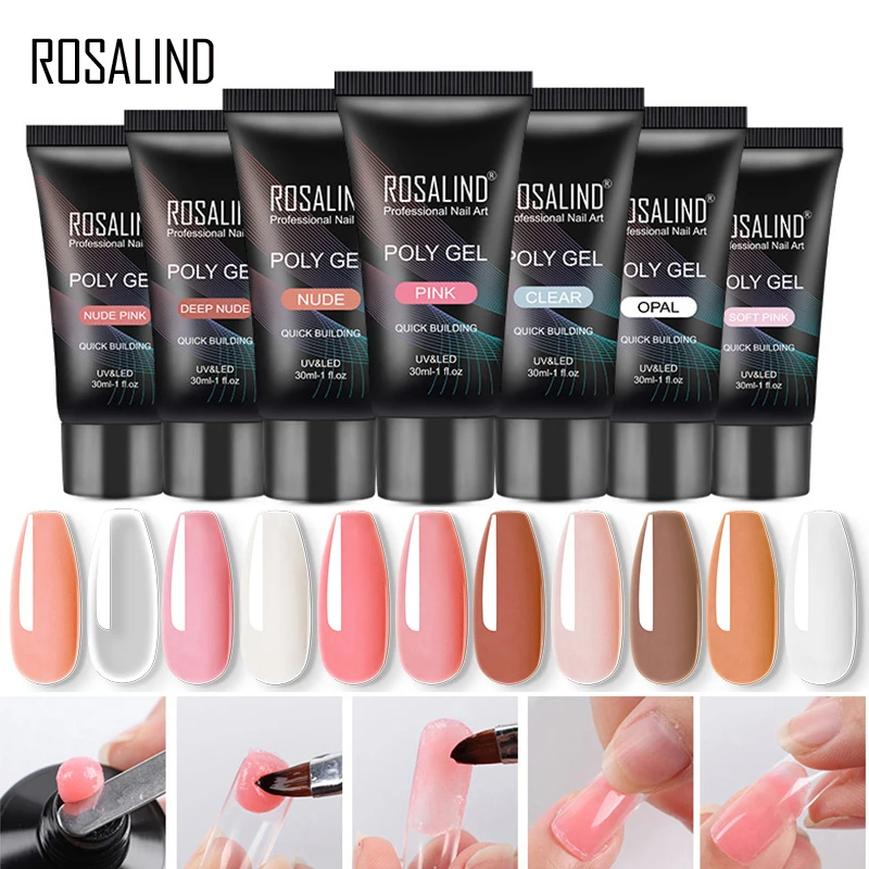 

ROSALIND Pure Color Poly Nail Polish Gel Acrylic Extension Semi Permanent Crystal Jelly Art Design Extension Glue 15ML/30ML