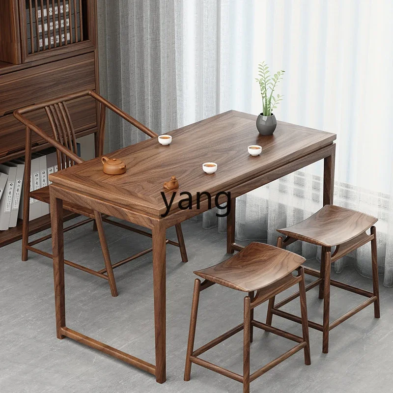 LH solid wood new Chinese tea table and chair combination modern simple home tea table black walnut desk