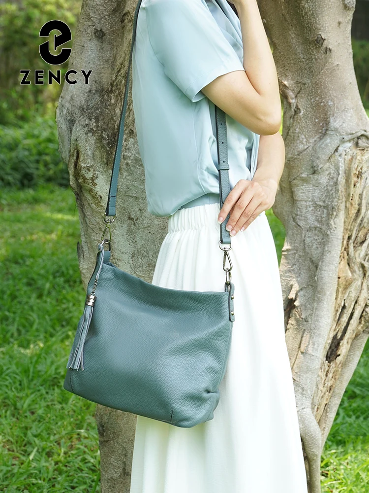 Zency Fashion 100% Genuine Leather Hobo Bag Women Elegant Shoulder Bag Handbag High Quality Female Tassel Crossbody