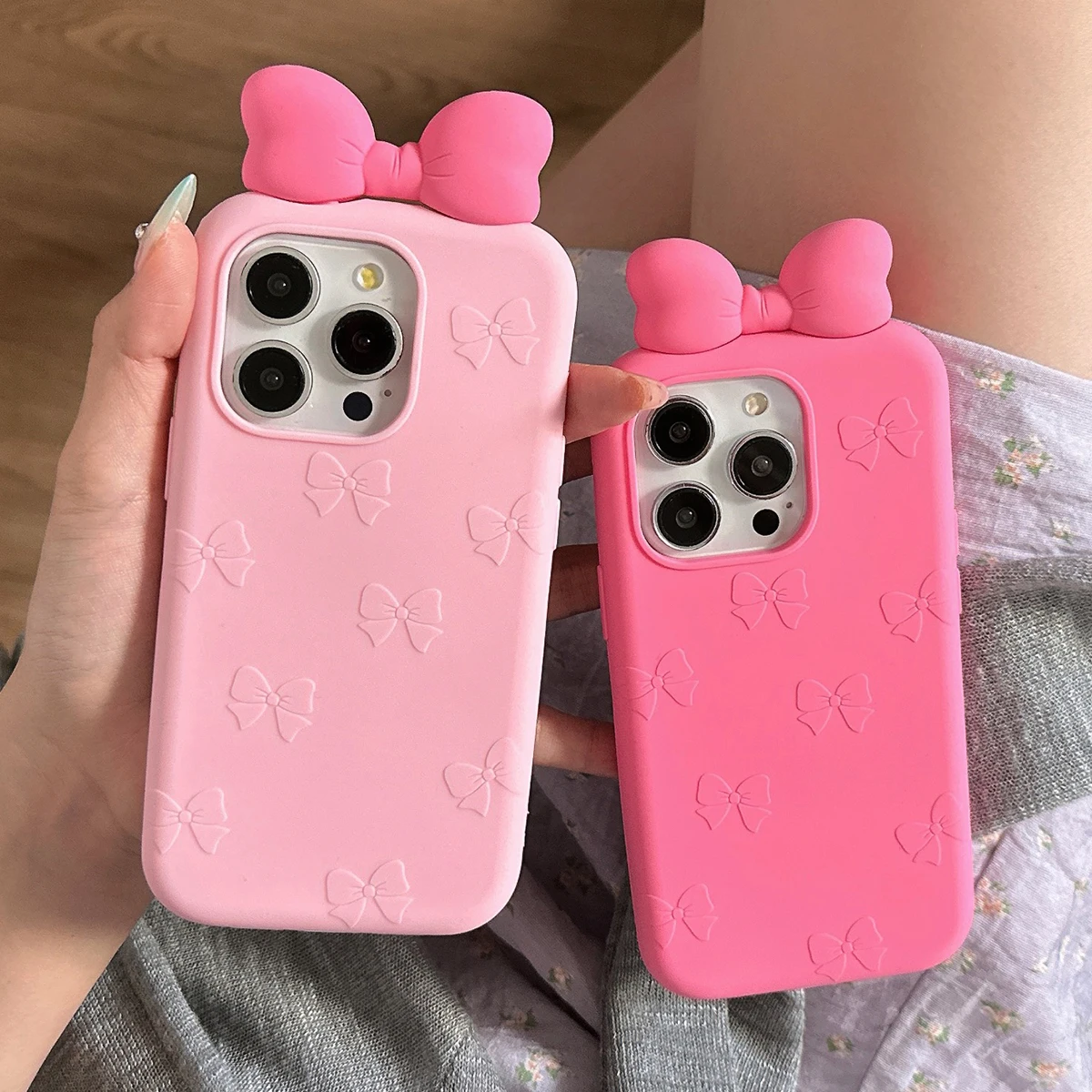 

3D Cute Bowknot Cartoon Tie Silicone Phone Case for IPhone 13 14 15 16 Pro Max 17 15pro Shockproof Soft Lovely Cover