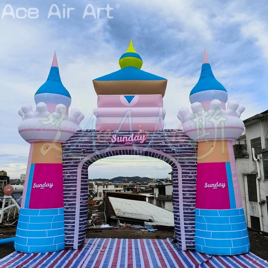

6mWx6mH Inflatable Castle Backdrop Arch, Beautiful Colorful Entrance Decoration for Welcoming Guests
