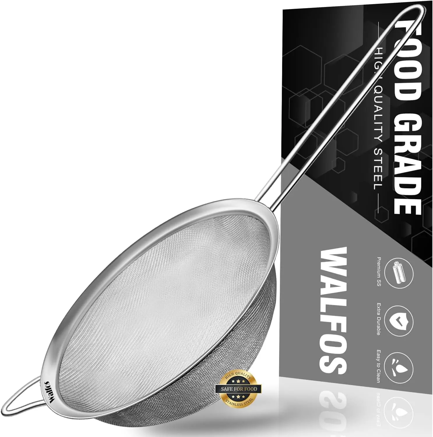 6.3 Inch Fine Mesh Strainer, Stainless Steel Sieve with Long Handle for Rice, Quinoa, Flour