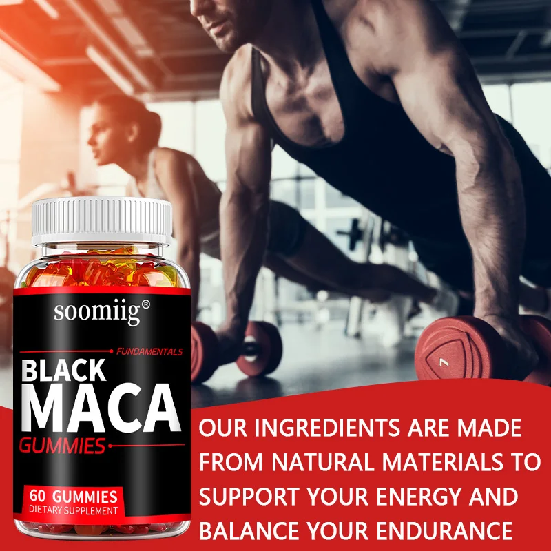 Black Maca Gummies - with Selenium, Sodium & Black Pepper, Energy, Endurance, Muscle Growth, Performance & Mood Support