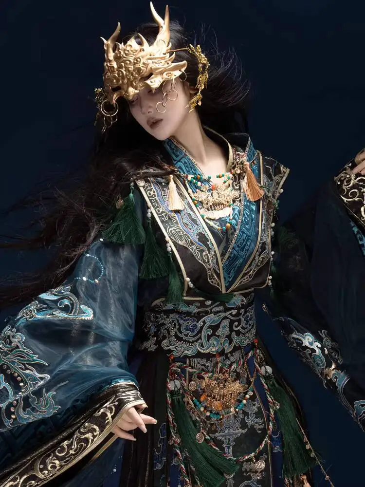 خريف جديد ثقيل التطريز البرونزية شجرة الله تحسين سلالات الشمالية والجنوبية الخصر طول مجموعة Hanfu