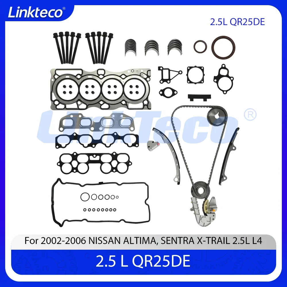 Full Head Gsket Set Timing Kit Bolts Engine Bearings Fit 02-06 QR25DE 2.5 L For Nissan Altima Sentra SE-R X-trail HS26261PT