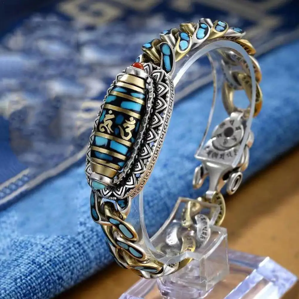 Pulseras Retro de Mantra de seis caracteres de alta gama para hombres y mujeres, joyería de moda para hombres de estilo chino con personalidad