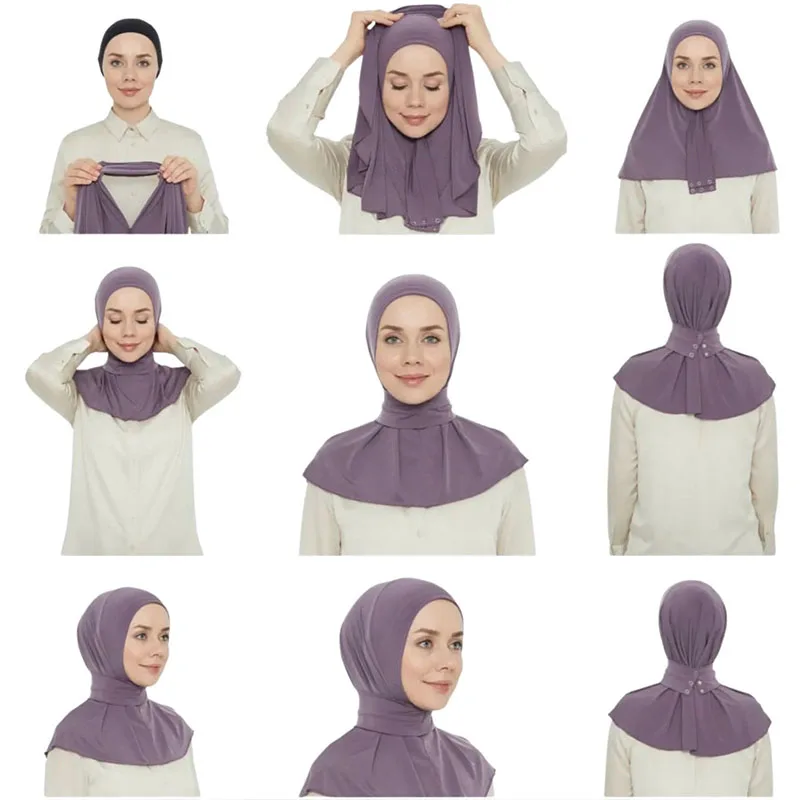 Hijab instantáneo práctico listo para mujer, chal a presión, informal, Color sólido, moda, Ramadán musulmán, Eid Mubarak, nuevo turbante Abaya