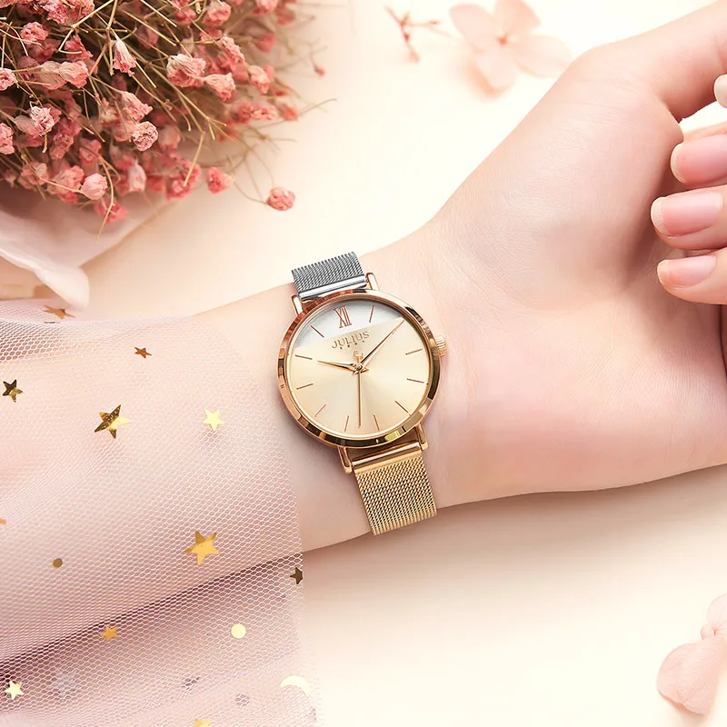 New Julius Simple Lady Women's Watch Japan Quartz Elegant Fashion Hours Stainless Steel Bracelet Chain Girl's Birthday Gift Box