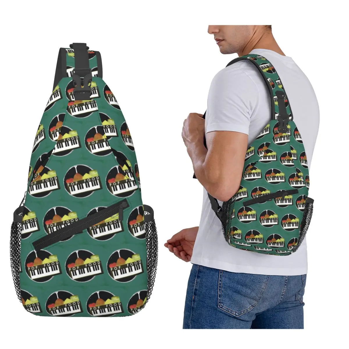

Jack Stauber Pop Food Album Cover Chest Bag Men Sling Crossbody Backpack Chest Bag Travel Hiking Daypack Shoulder Bag