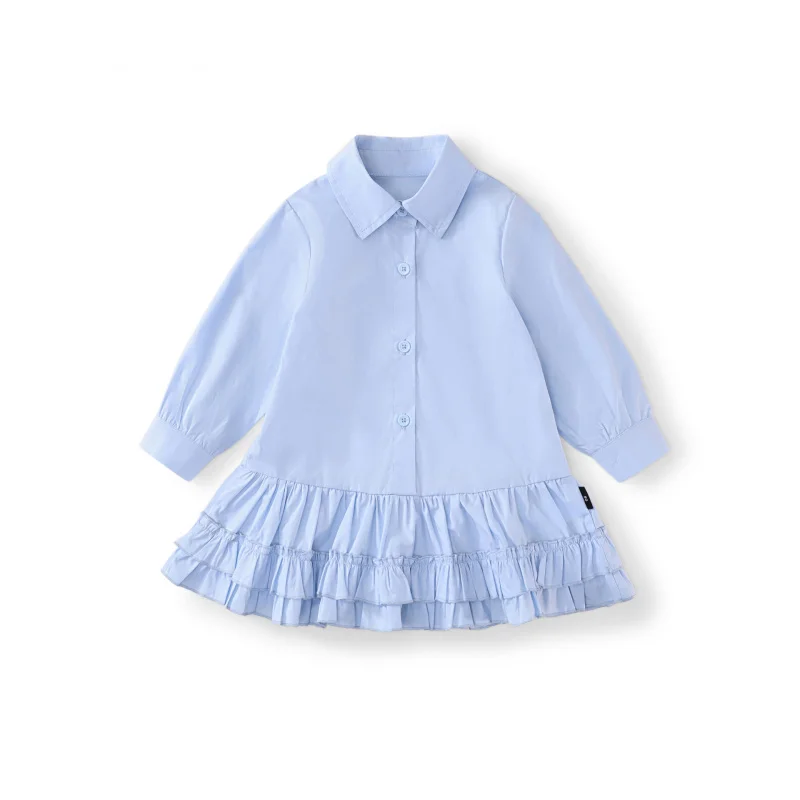 

MDDGirls' Shirt Dress2025Spring and Autumn New Fashionable Girls' Turn-Down Collar Long Sleeve Princess Dress Cake Dress