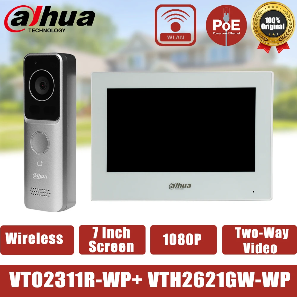 Dahua KTW02 PoE IP Video Intercom Kit Smart Wifi Video Monitor Systeem VTO2311R-WP Deurbel Met 7 Inch Scherm VTH2621G-WP