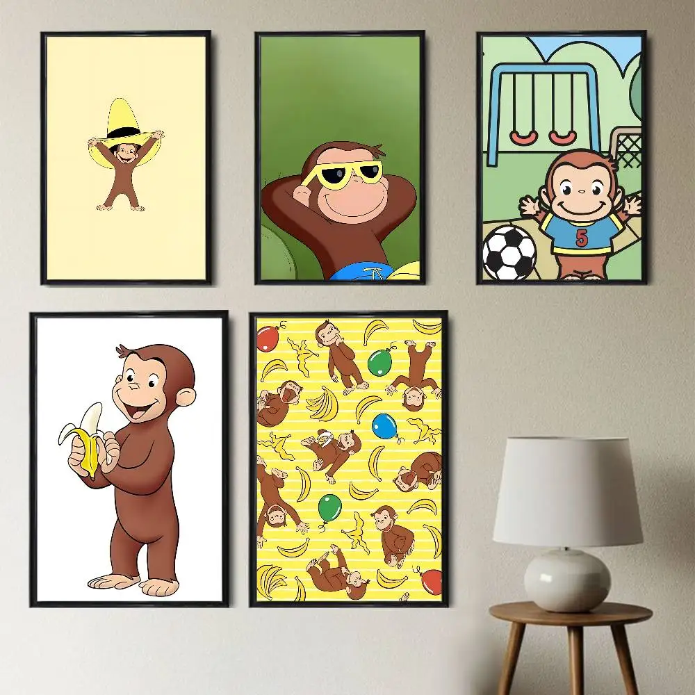 furry monkey on the internet Curious George Poster Trendy Wall For Coffee Office Bar Decoration Best Gift Good Sticker Printed
