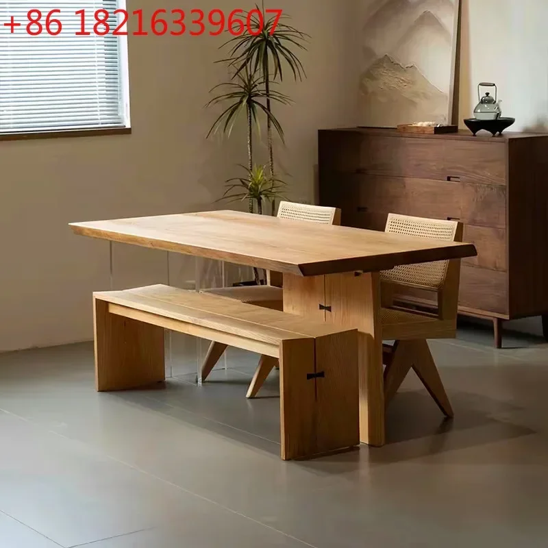 TAO Wabi Sand Wind Log Table and Chair Combination Office Household All Solid Wood Workbench Large Board Table Solid Wood