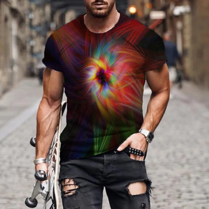 Men's Loose T Shirt Tops Street 3D Digital Printed Round Neck Short Sleeve Fashion Blouses Loose Special Casual T-shirt Tops