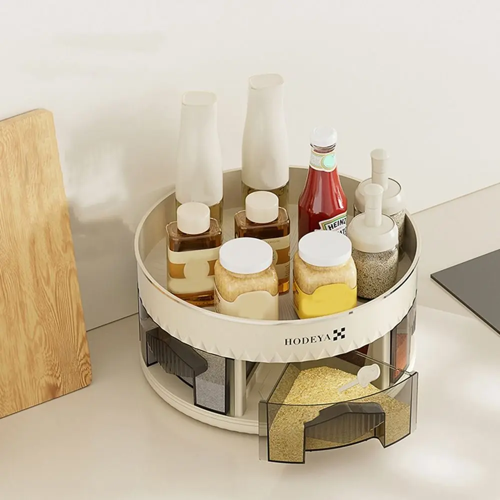 

Plastic 360° Rotating Storage Tray Round Double-layer Spice Storage Rack Space Saving Large Capacity Cosmetics Storage Tray