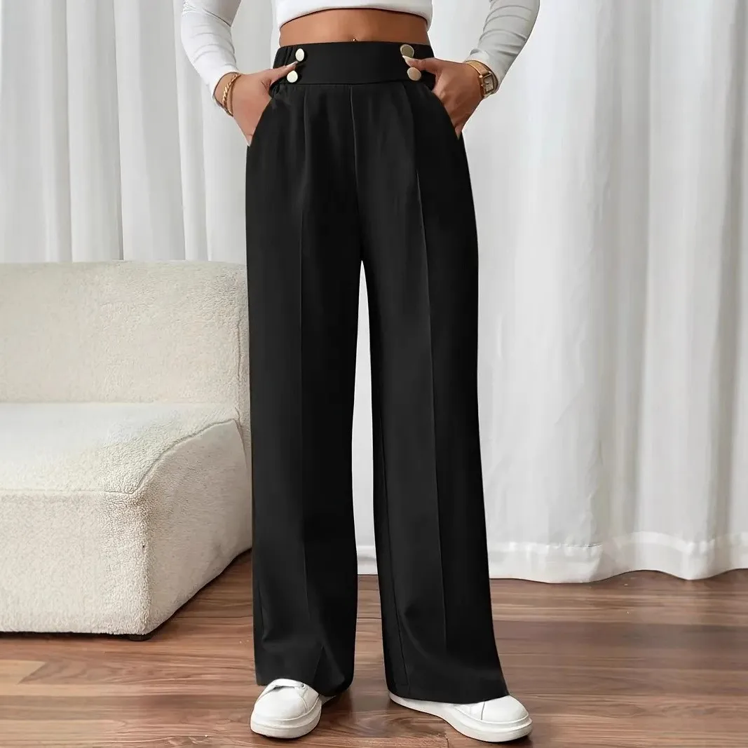 European and American New Style Pure Color Loose Casual High Waist Pants, Elegant Straight-Cut Women's niche Design