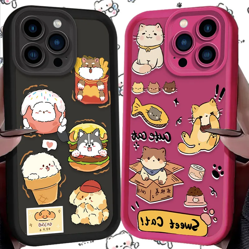 Fine Food Cat Dog Case For iPhone 16 15 14 13 12 11 Pro Max X XS X S Max XR SE 2020 7 8 Plus Shockproof Soft Silicone Back Cover