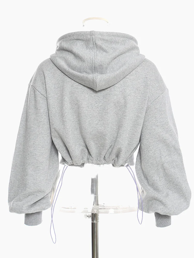 DEAT Fashion Women Pullovers Hooded Batwing Sleeve Drawstring High Waist Hollow Out Fake 2 Pcs Hoodies Spring 2024 New 17A7337