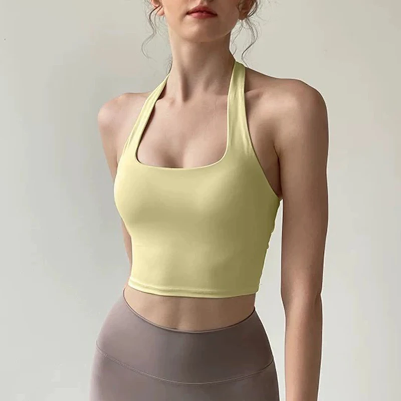 Women's Yoga Sports Bra Sexy Neckband Chest Cushion Beautiful Back Fashionable Pleat Gathering Sports Bra for Fitness