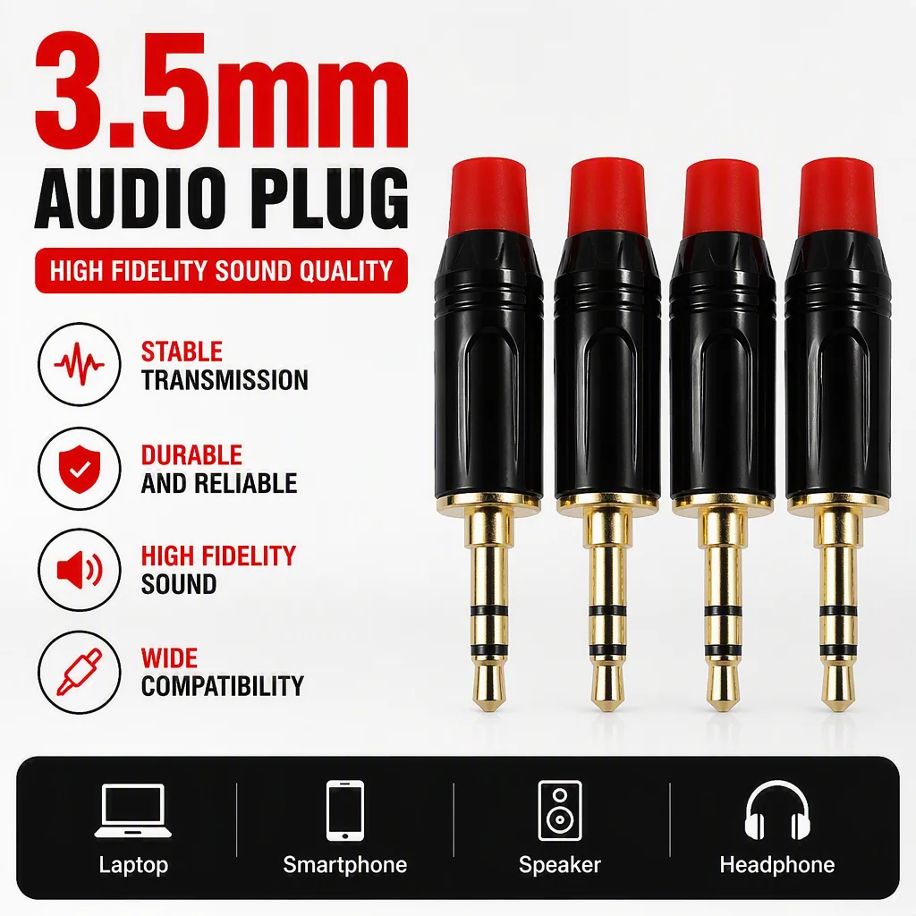3.5 Mm Guitar 3Pole TRS Silver Gold Plated Mono Stereo Audio Jack Plug Stereo Male 1/4 Inch Jak Audio Connector Dual Sound