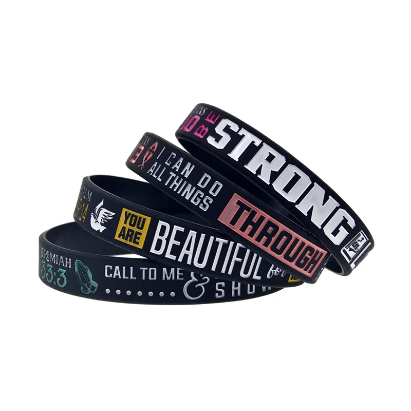 50 Pcs Psalm 139:14 Jeremiah 33:3 Philippians 4:13 Ephesians 6:10 Silicone Wristband Christian Bible Verse Bracelet Adult Size