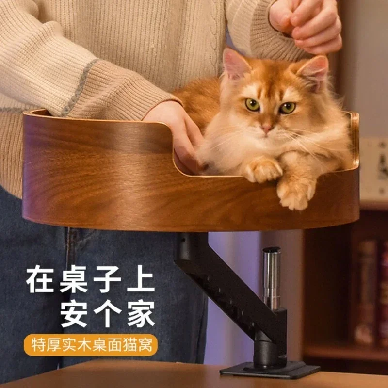 Extra thick desktop cat's nest solid wood rotatable and adjustable floating desk sleeping cat bed stable