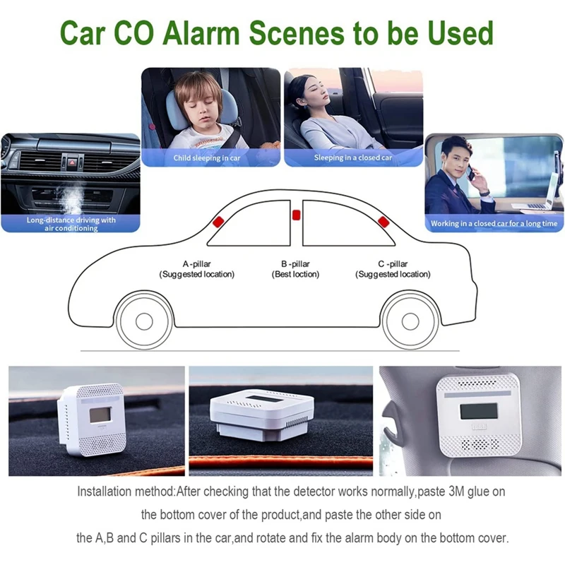 1 Pcs Carbon Monoxide Alarm With LCD Digital Display White Portable For Travel Home, Battery Powered