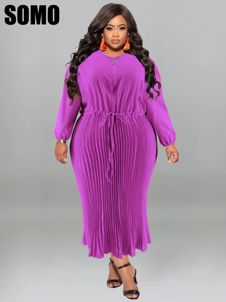 

SOMO Plus Size Women Long Sleeve Solid Color Dress Open-chested Ruffle Evening Party Club Cocktail Dress Wholesale Dropshipping