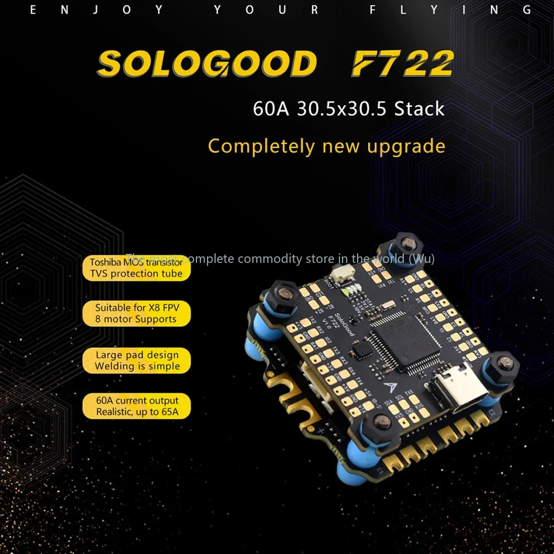 

SoloGood F722 Stack ICM42688P F722 Flight Controller BLHELI_S 60A 4in1 ESC 30.5X30.5mm 2-6S for FPV Freestyle Drones Parts
